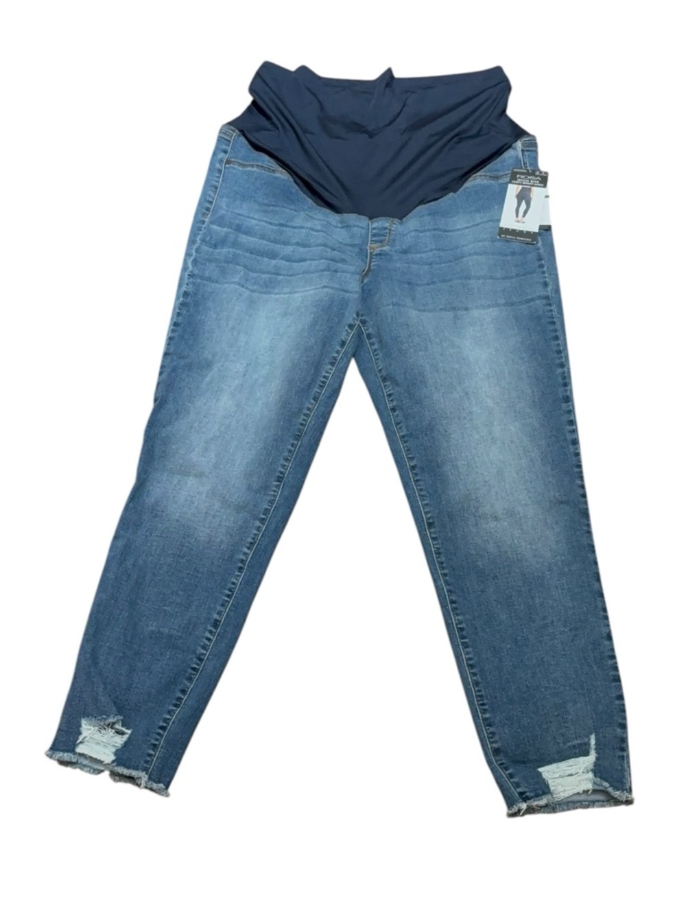 Sofia Vergara Maternity Blue Denim Jeans with‎ Navy Panel Rosa High Rise, 16